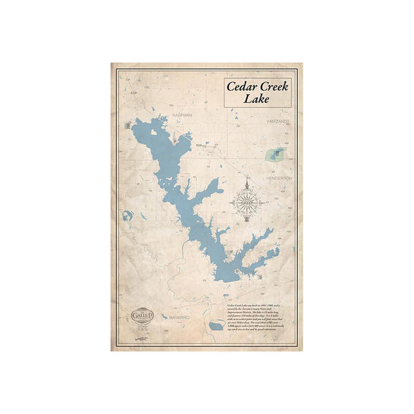 Cedar Creek Lake 22x34 Canvas Map Art (Sepia)