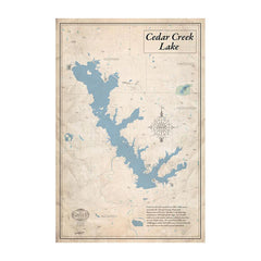 Cedar Creek Lake 32x48 Canvas Map Art (Sepia)