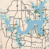 Lake Texoma 34x34 Canvas Map Art (Sepia)